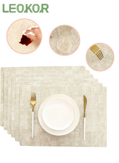 Buy Place Mats Set of 6 Heat Resistant Waterproof Oilproof Anti Slip Faux Leather Tablemats for Dining Table Beige 43*30CM in Saudi Arabia