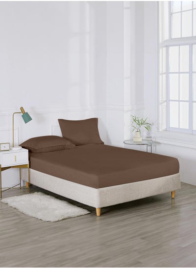 Buy Single Plain Fitted Sheet with 1 Pillow Case 90 x 190 Cm Coffee Brown in UAE