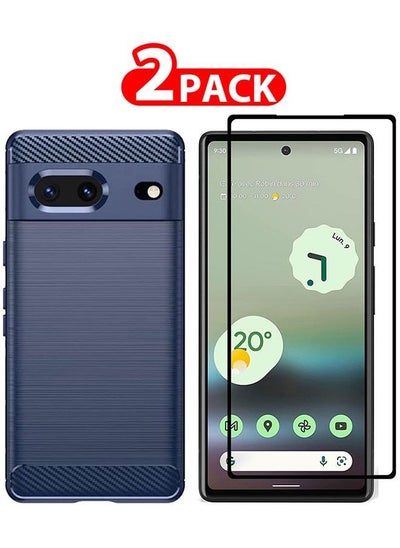 اشتري 2 Pack For Google Pixel 7a Case And Screen Protector Soft TPU Bumper Protective Back Case Blue في الامارات