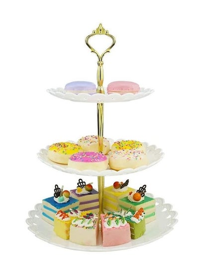 Buy 3-Tier Plastic Dessert Stand Cupcake Serving Tray White/Gold in UAE