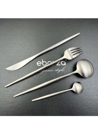 اشتري Set Of 24 Pcs Obsidian Matte Silver Cutlery Set 8048 في الامارات