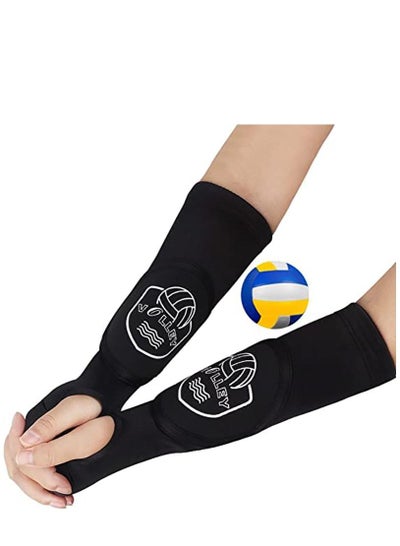 اشتري 1 Pair Volleyball Arm Sleeves Passing Forearm Sleeves with Protection Pad Thumbhole Arm Sleeves for Youth Volleyball Training Protect Arms في السعودية