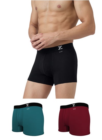 Buy Pack of 3 Aero Anti-bacterial Odour-free cotton Solid Men Trunk in UAE