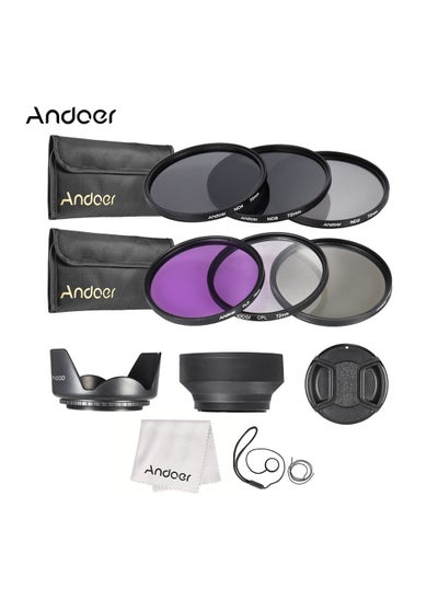 Buy Andoer 72mm Lens Filter Kit UV+CPL+FLD+ND(ND2 ND4 ND8) with Carry Pouch / Lens Cap / Lens Cap Holder / Tulip & Rubber Lens Hoods / Cleaning Cloth in UAE