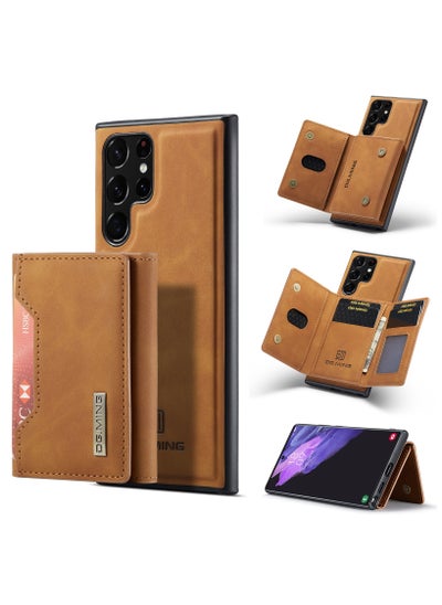 Buy Wallet Case for Samsung Galaxy S23 Ultra, DG.MING Premium Leather Phone Case Back Cover Magnetic Detachable with Trifold Wallet Card Holder Pocket (Brown) in Egypt