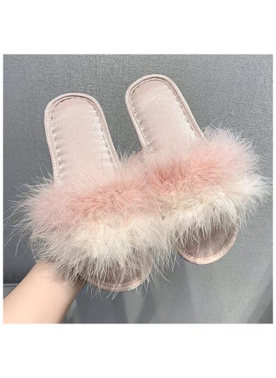 Buy Women's Fluffy Pom Pom Feather Slipper Memory Foam Cozy Slippers House Bedroom Fuzzy Slippers for Women in UAE