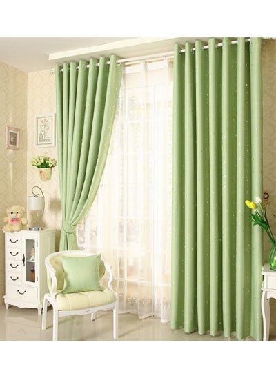 Buy 2-Piece Star Print Blackout Curtains Green 100x250cm in Saudi Arabia