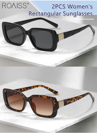 Buy 2PCS Women's Rectangular Sunglasses, UV400 Protection Sun Glasses, Fashion Decorative Eyewear for Outdoor Party Street Photography, Black and Leopard in UAE