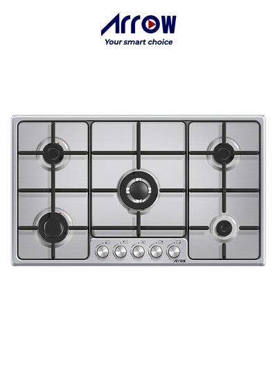 Buy 90 cm Built-In Gas Hob | 5 Gas Burners with Euro Pool Type & SABAF Burners | Front Knobs | Safety Device | Wide Cast Iron Grids | Inox Panel | Model Name: RO-90BHGK in Saudi Arabia