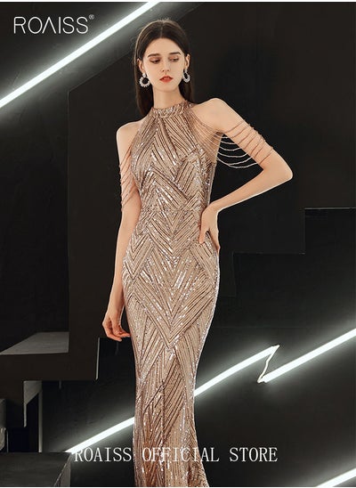 اشتري Banquet Party Dress for Women Evening Dresses Sequins Floor-Length Mermaid Style Prom Ball Gown Wedding Elegant Slim Long Formal Dresses Bridesmaid Dress في الامارات