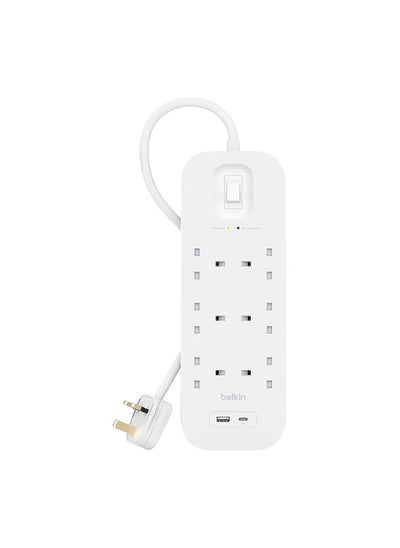 Buy 18W 6-Way 2-USB Power Extension Surge Protector White 2m BKN-SRB002AR2M in Saudi Arabia