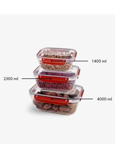 Buy Dunia Fresh & Lock Rectangular 3-Piece Plastic Cans Set for Refrigerator with Airtight Lid - Storage Solution - BPA-Free | Lead-Free (1400-2300-4000 ML) in Egypt