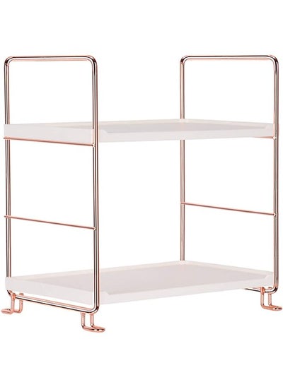 Buy Bathroom Countertop Organizer  Vanity Tray Makeup Storage Holder Standing Shelf Freestanding Stackable Kitchen Spice Rack Easy To Assemble Plastic/Metal Rose Gold (Rose Gold 2Tier) in Saudi Arabia