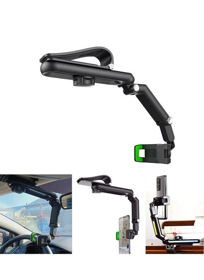 اشتري Car Phone Holder Mount Multifunctional Cell Phone Stand HIYITKS Universal Adjustable Arm Cradles Car Holder Mount Phone Car Clip Mount for Sun Visor Rearview Mirror Steering Wheel (Green) في الامارات