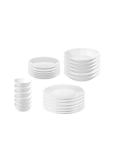 Buy 24 Piece Porcelain Dinner Set, Includes 6 Dessert Plates, 6 Deep Plates, 6 Flat Plates,6 Soup Bowls Dishwasher and Microwave Safe, White in Egypt