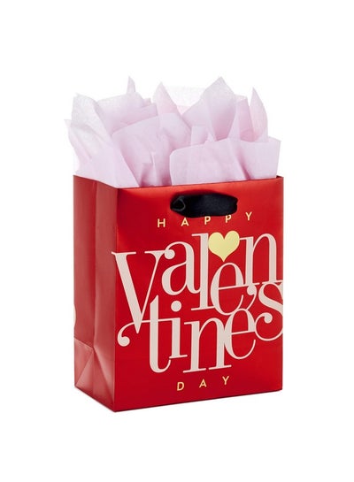 اشتري 6" Small Valentine'S Day Gift Bag With Tissue Paper (Red Happy Valentine'S Day Gold Heart) في الامارات