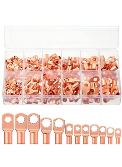 اشتري 170 Pieces Copper Battery Cable Ends 12 Sizes Battery Wire Lugs Eyelets Tubular Ring Terminal Connectors Sc Terminals for Automotive Supplies Awg4, Awg6, Awg8, Awg10, Awg12 (metal Color) في الامارات