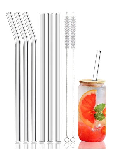 Buy Reusable Clear Drinking Glass Straws Shatter Resistant Straw 3 Straight and 3 Bent With 2 Cleaning Brushes in UAE