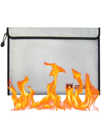 اشتري Large Fireproof Envelope Bag with Covered Zipper for Fire Safety Security of A4 Documents Laptop MacBook Cash Money Passports Cards for Home Office 38x28cm في الامارات