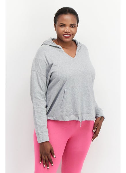 Buy Women Plus Size Plain Training Hoodies, Grey in Saudi Arabia