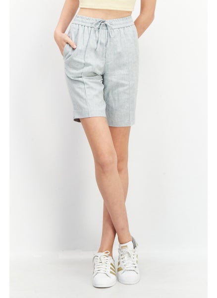 Buy Women Drawstring Textured Pull On Basic Short, Grey in UAE