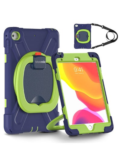 اشتري Moxedo Heavy Duty Shockproof Rugged Protective Colorful Case with 360 Rotating Kickstand and Shoulder Strap for Kids Compatible for iPad Mini 4 / 5 - Navy Blue/Lime في الامارات