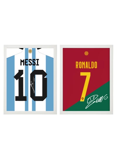 اشتري Set of 2, Messi and Ronaldo Autographed Jersey Poster with Frame 30x40cm في الامارات