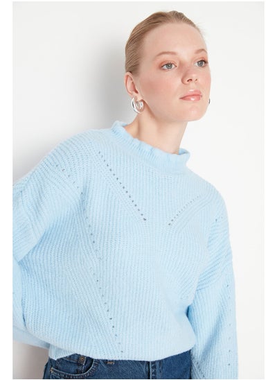 Buy Light Blue Soft Textured Openwork/Perforated Knitwear Sweater TWOAW20KZ0038 in Egypt