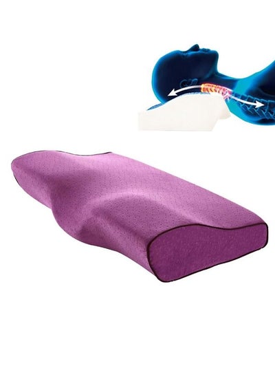 اشتري Contour Memory Foam Pillow for Neck Pain Relief for Side Back Stomach Sleepers Purple في الامارات