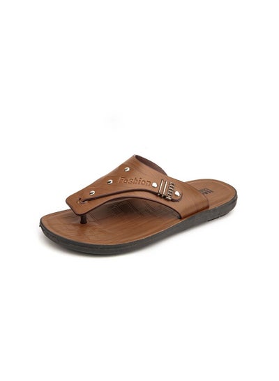 Buy Men Leather Flip-flops Brown in UAE