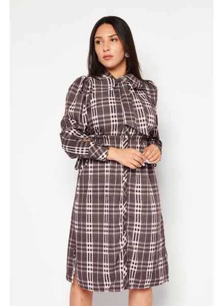 اشتري Women 2 Piece Checked Dress With Sweater Set, Maroon/Black Combo في الامارات