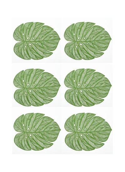 Buy Green Leaf Shaped Vinyl Placemats for Dinner Table Set of 6 Metallic Plastic Place Mats Wipeable Mats for Wedding Annersary Dinner Decoration in UAE