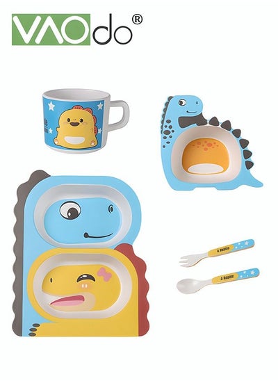 Buy 5PCS Baby Dinnerware Set Bamboo Fiber Drop-resistant Easy to Hold Water Cup Plate Fork and Spoon Cartoon Dinnerware Set in UAE