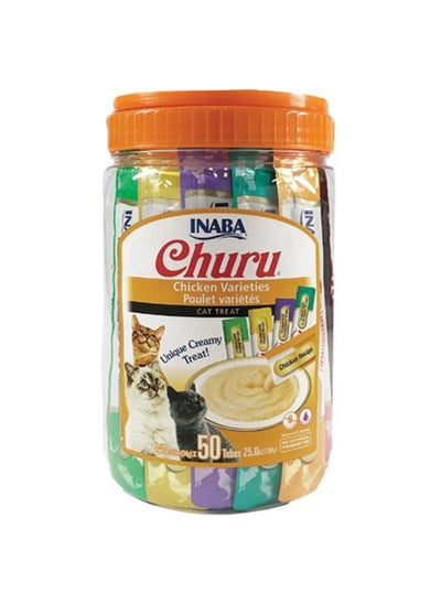 Buy Churu Chicken Variety 50PCS/PK, Inaba Churu Cat Treats, Grain-Free, Lickable, Squeezable Creamy Puree Cat Treat, Creamy cat treats, Toppers for cat foods, Lickable treats for cats in UAE