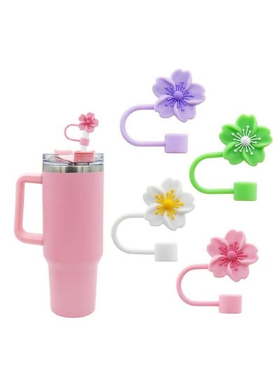 Buy 4 PCS Dustproof Straw Cap, Reusable Silicone Straw Lid Protector,Cartoon Pattern Plugs,for 0.4"/10mm Straw Fitting (Flowers) in Saudi Arabia