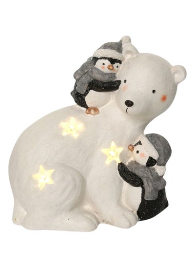 اشتري LED-Infused Polar Bear with Penguins Figurine, White – 36 cms في الامارات