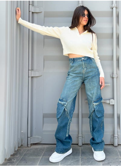 Buy Medium Vintage Blue Cargo Jeans. in Egypt