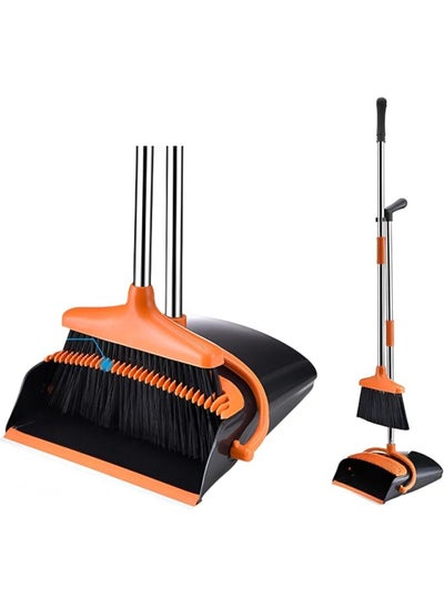 Buy Upgrade Broom and Dustpan Set, Self-Cleaning with Dustpan Teeth, Indoor&Outdoor Sweeping, Ideal for Dog Cat Pets Home Use, Stand Up Broom and Dustpan in Saudi Arabia