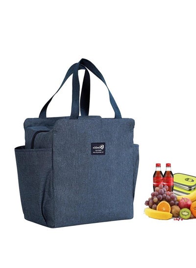 Buy Lunch Bags,Lunch Bag for Women Men and Kids,Reusable Lunch Bags,with Bottle Holder and Side Pockets,Insulated Cooler Tote Bag Blue in UAE