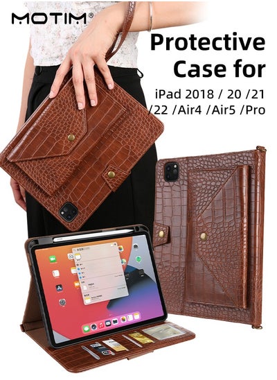 Buy Leather Case for iPad Pro 11" (2nd/3rd/4th Gen Air4/Air5) and Handbag Smart Sleeve and Tri-Fold Stand /Pencil Holder /Wallet iPad Crossbody Bag Case 2 IN 1 Shoulder Strap Protective Cover in Saudi Arabia