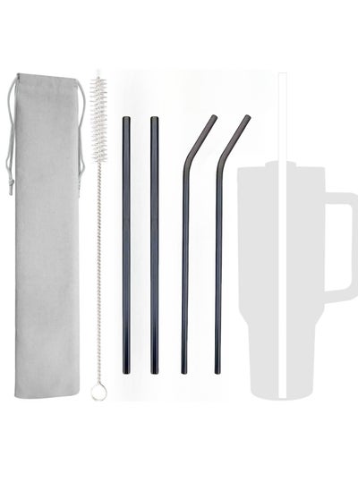 Buy 4-Pack Reusable Stainless Steel Metal Straws with Case - Stanley Long Drinking Straws for 40 oz and 30 oz Tumblers Yeti Dishwasher Safe in UAE