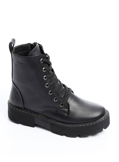 Buy Flat Double Closure Black Leather Ankle Boot in Egypt