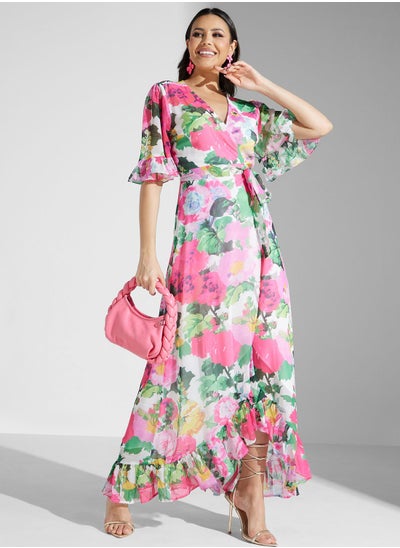 اشتري Floral Tie Detail Wrap Dress في الامارات