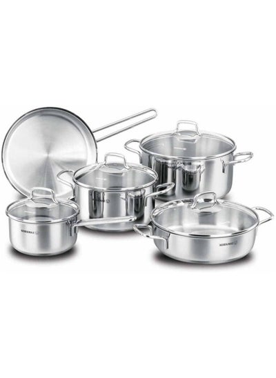 اشتري korkmaz Perla 9 Piece High End Stainless Steel Induction Ready Cookware Set with Tri Ply Encapsulated Base في الامارات