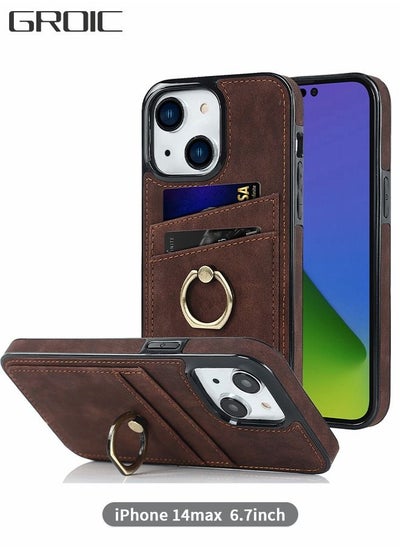 Buy For iPhone 14 Plus IPhone 14 Max Case 6.7 Inch Wallet Case with Card Holder Ring Kickstand Dual Layer Leather Credit Card Slots Protective Shockproof Cover Designed for IPhone 14 6.1 Inch Shell in UAE