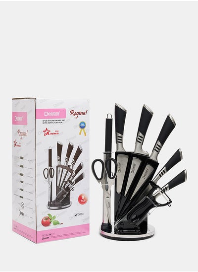 Buy Dessini 9-Piece kitchen knife Set With Acrylic Block Black/Silver Silver/Black in UAE