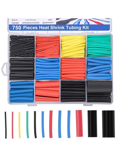 اشتري 750 Pcs Heat Shrink Tubing, Electrical Wire Cable Tubing Set Shrink Ratio 2 : 1, Sleeving Wrap Wire Cable Kit for DIY (5 Colors/12 Sizes) في السعودية