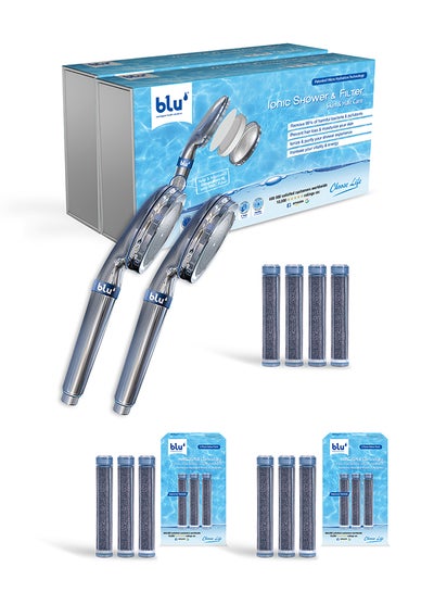 Buy Blu Ionic Shower Filter Combo 2 Handheld Shower And 10 Replacement Filter Cartridges For Skin & Haircare Removes Chlorine & Harmful Pollutants Prevent Hair Loss & Moisturize Your Skin in UAE