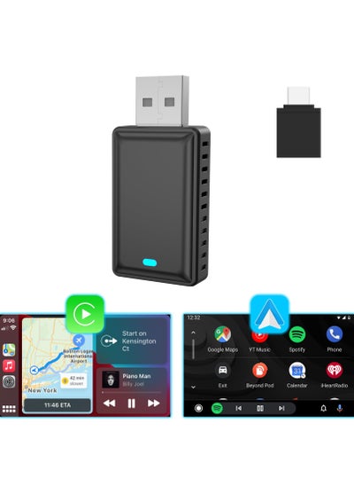 Buy 2IN1 Wireless CarPlay Android Auto Adapter Mini USB Dongle, Plug & Play Wireless CarPlay Adapter with USB Port Convert Wired to Wireless CarPlay Dongle, for All Factory Wired CarPlay Cars in UAE