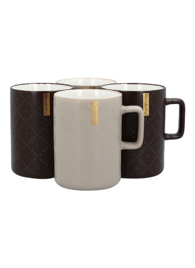 Buy 4-Piece Elegant Design Printed Coffee Mug Set Grey 14 oz in Saudi Arabia